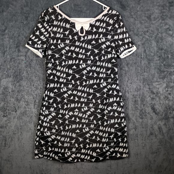 Anthropologie Tulle Dress Birds On A Wire Small Short Sleeve Black White Print - Picture 2 of 10